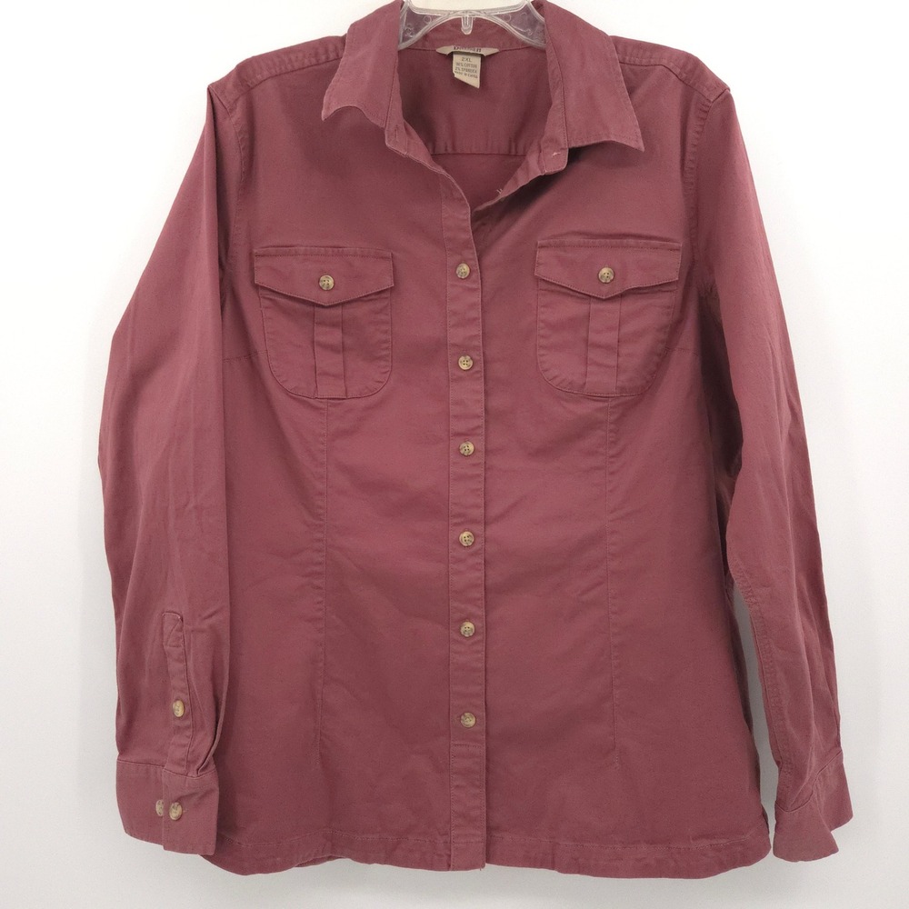 Duluth Trading Co Twill Button Down Shirt Women 2XL Burgundy Utility Work